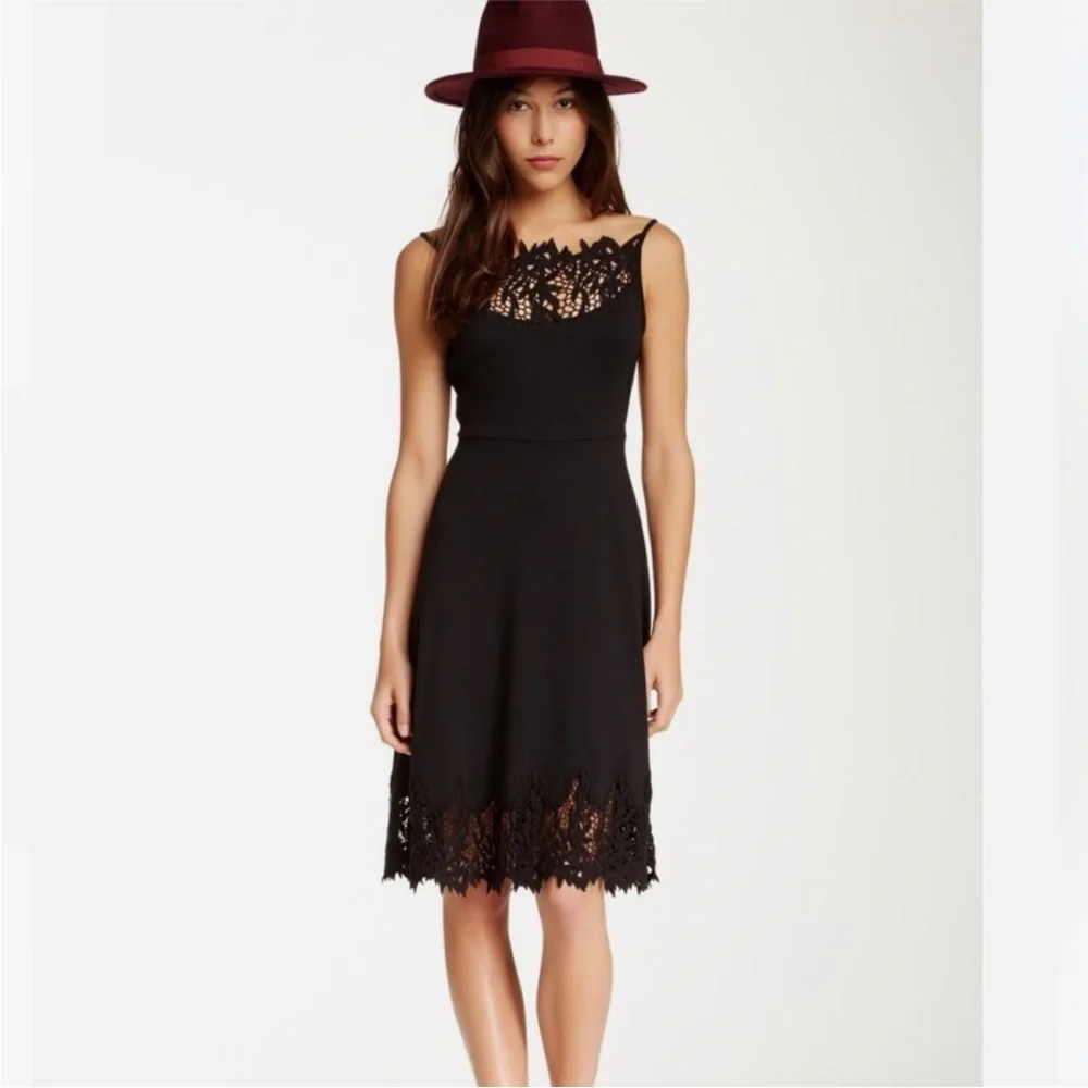FREE PEOPLE FORGET ME NOT CROCHET BLACK LACE SLEEVELESS COTTON DRESS SIZE LARGE